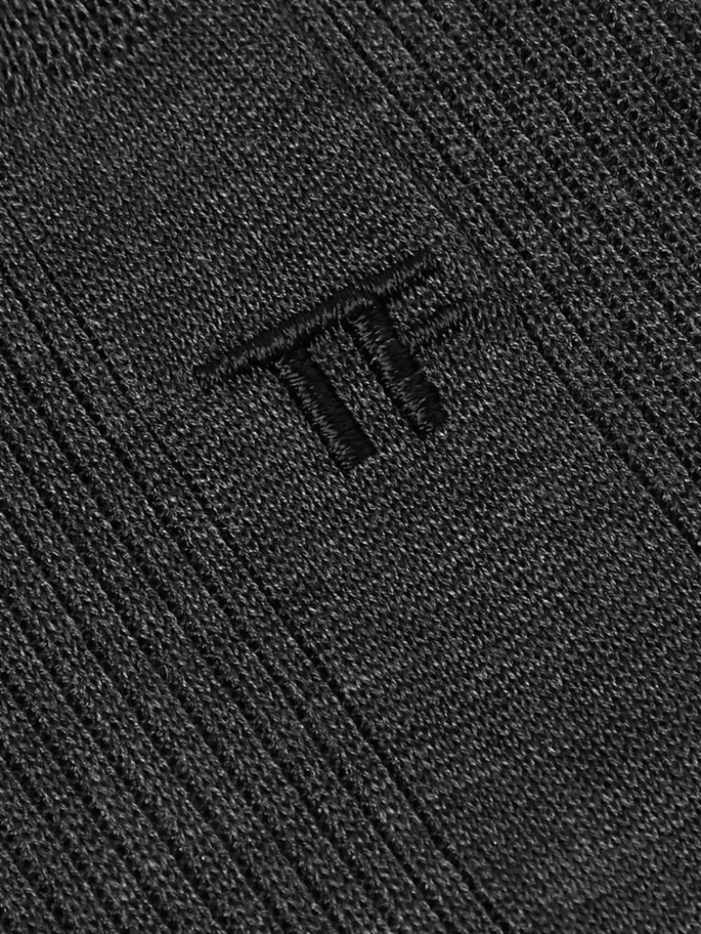 Tom Ford Charcoal Gray Embroidered TF Logo Ribbed Cotton Soft Dress Crew Socks